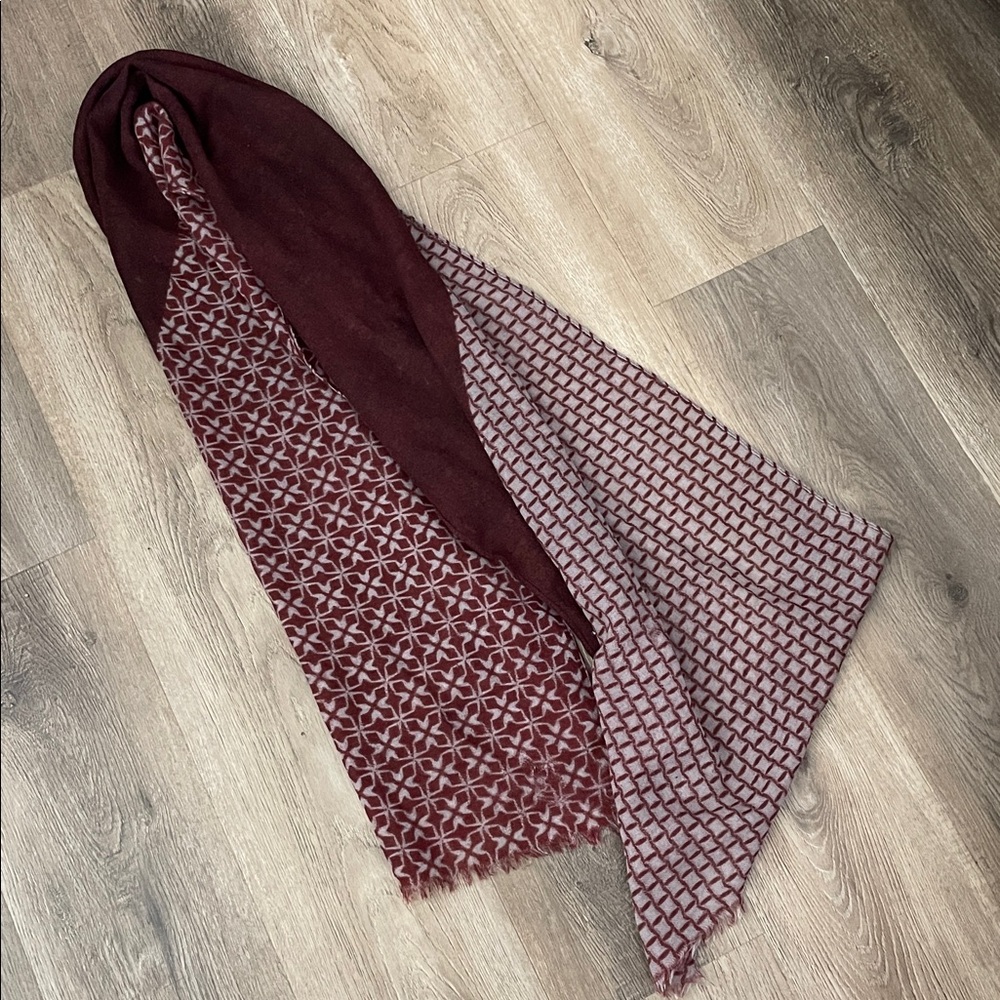 Vintage Burgundy Wool Lightweight Geometric Pattern Scarf Nordstrom Heritage NWT